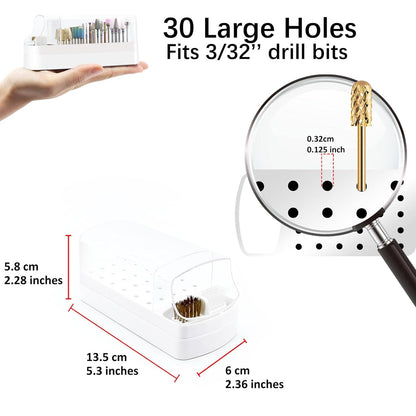 30 Holes Nail Drill Bit Organizer with Steel Wire & Nylon Brushes