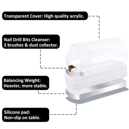 30 Holes Nail Drill Bit Organizer with Steel Wire & Nylon Brushes